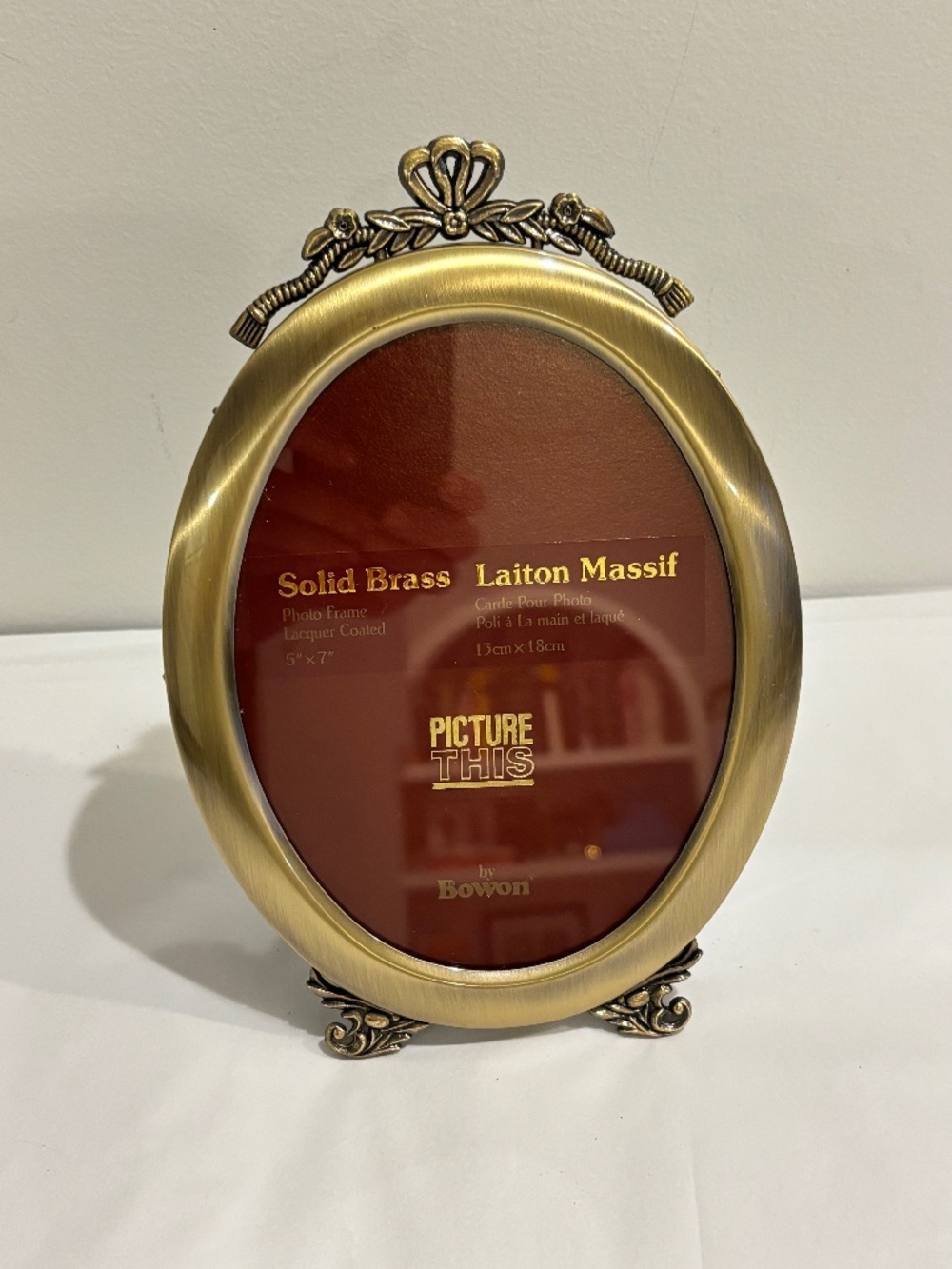 Vintage solid brass photo frame PICTURE THIS by BOWON ornate detail 5"x7" coated